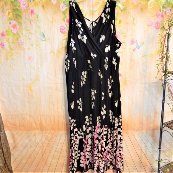 2X Beautiful Black w/Pink & Cream Floral Maxi - Picture 5 of 8